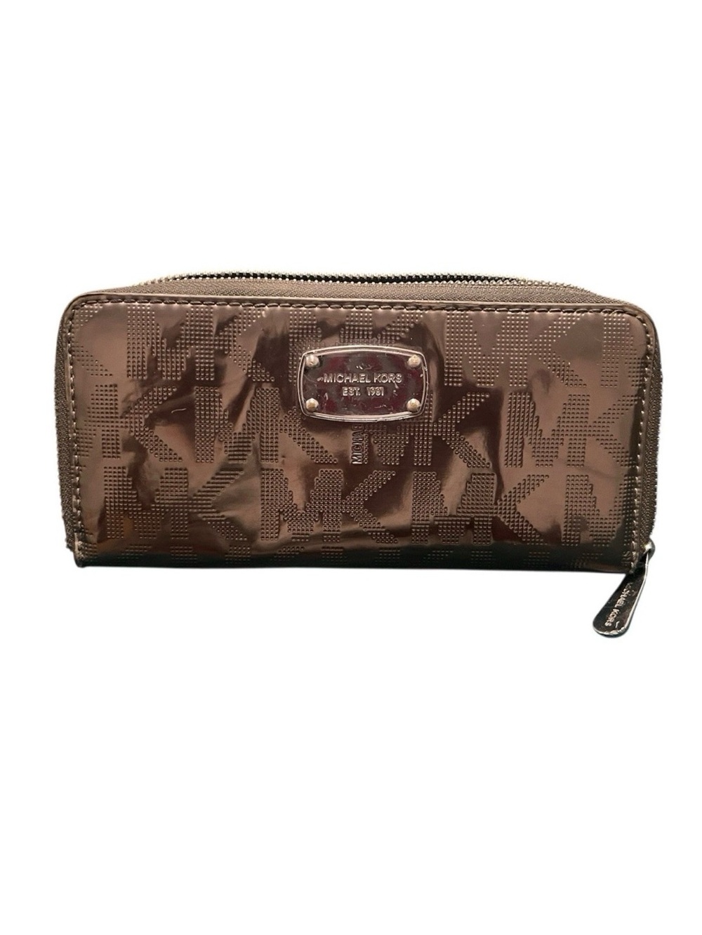 Michael Kors Metallic Gold MK Logo Zip All Around Wallet